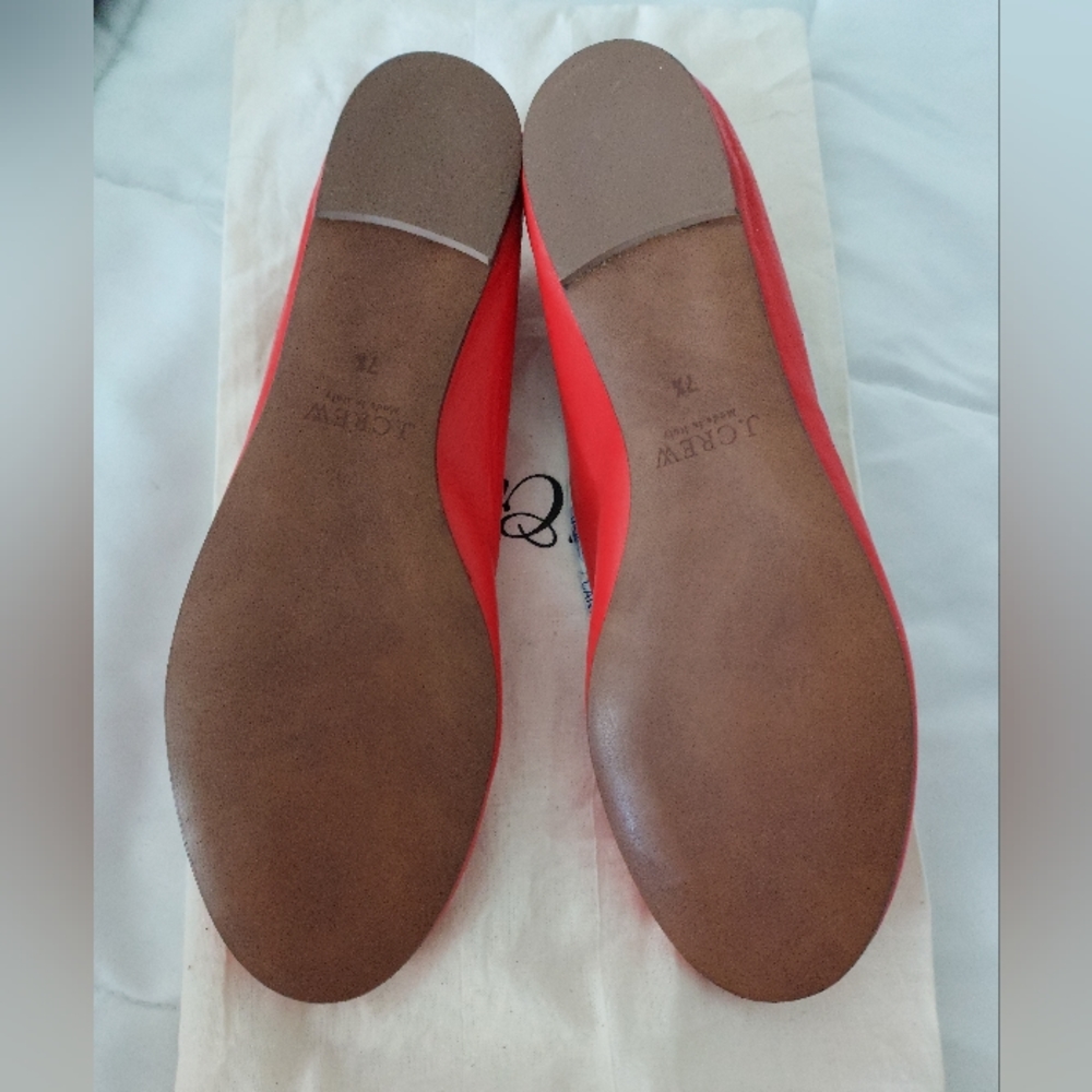 NWOB J Crew chain ballet flats, 7.5, brilliant reddish orange, made in Italy - Picture 2 of 8